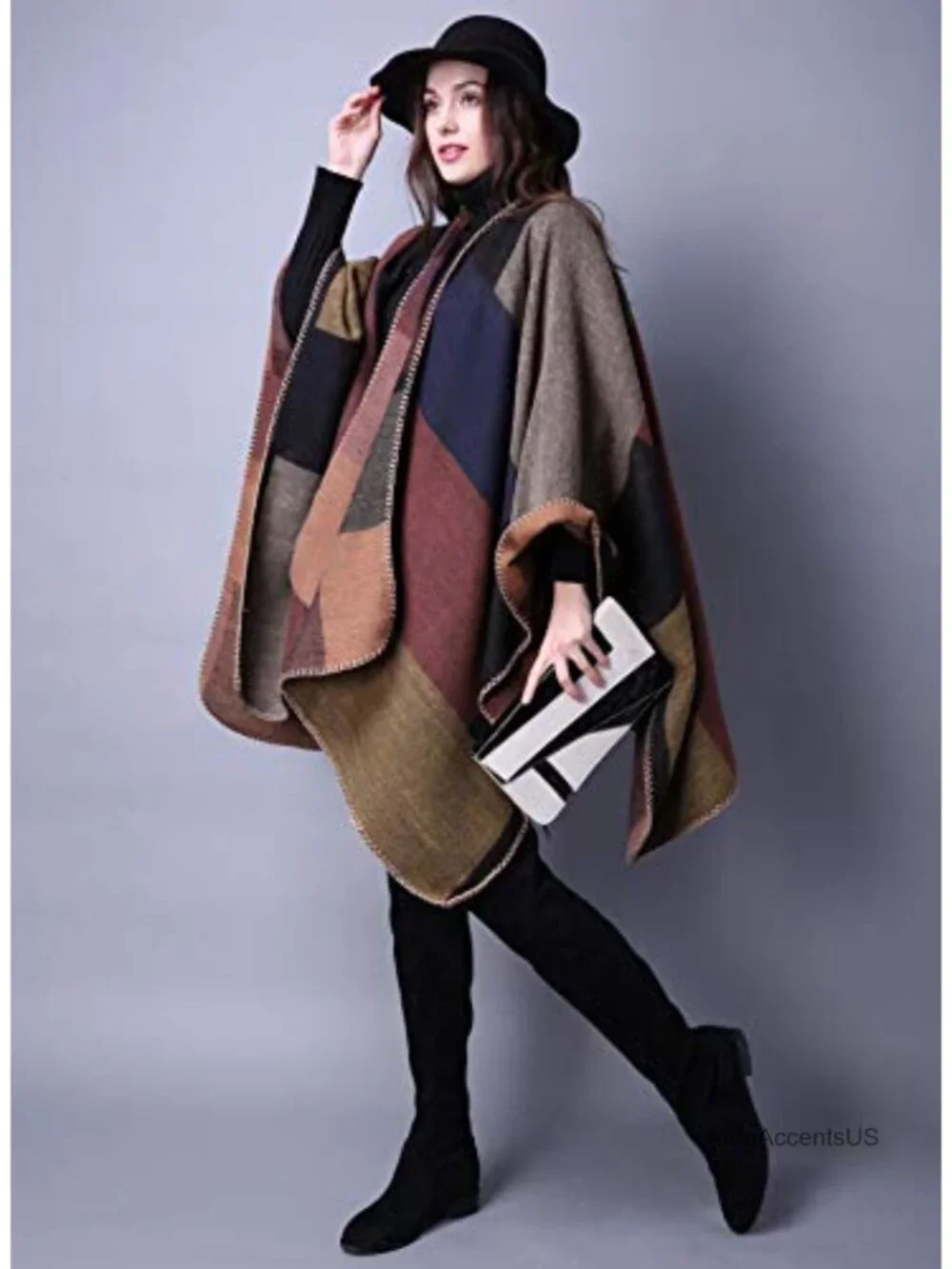 Reversible Open Front Poncho Wrap Shawl Cape for Winter